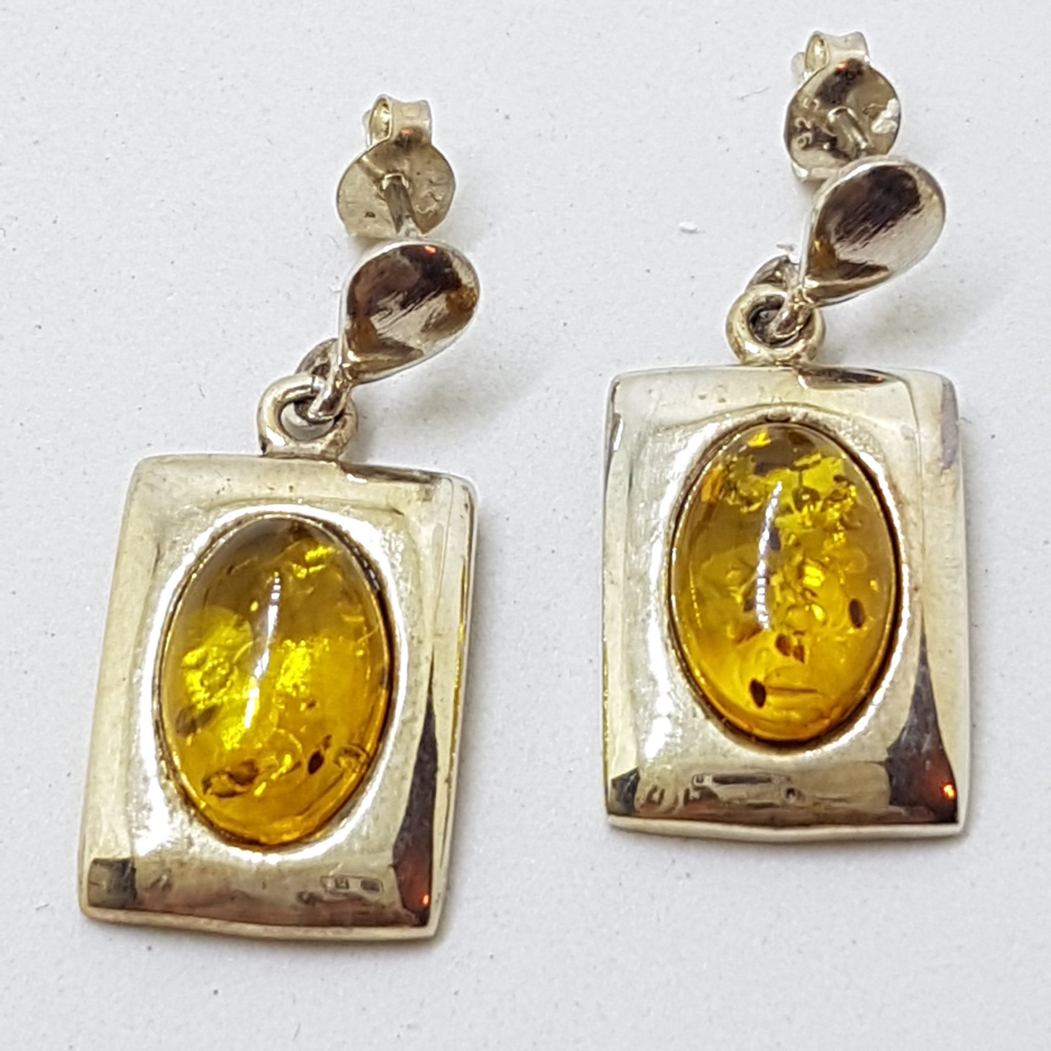 Sterling Silver Natural Baltic Amber Oval in Rectangular Drop Earrings