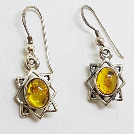 Sterling Silver Natural Amber Star Drop Earrings