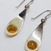 Sterling Silver Natural Baltic Amber Round in Long Drop Earrings
