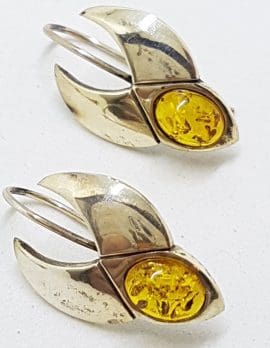 Sterling Silver Natural Baltic Amber Unusual Drop Earrings