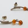 Sterling Silver Natural Baltic Amber Long Ball Stud Earrings