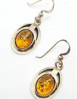 Sterling Silver Natural Baltic Amber Oval Drop Earrings