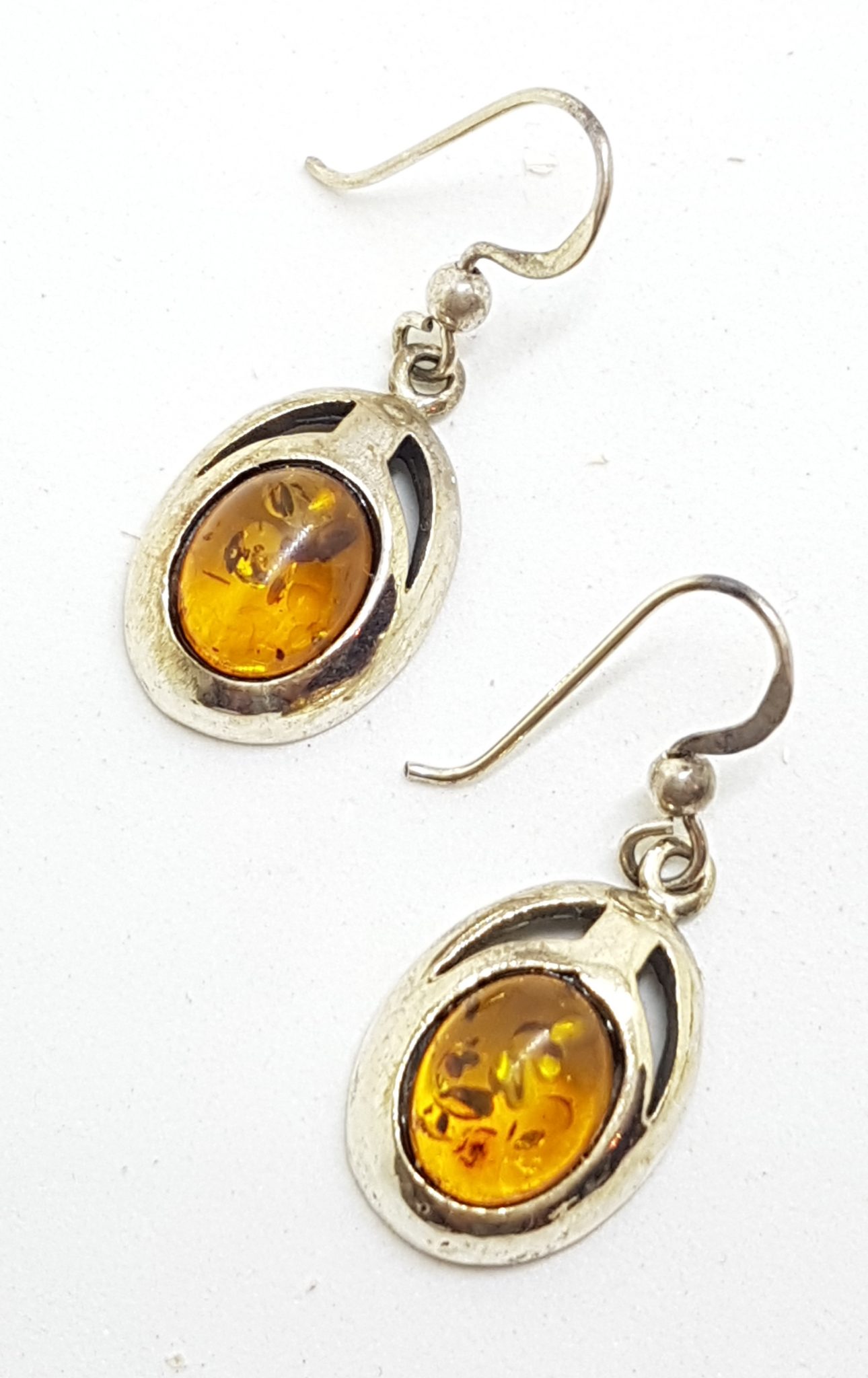 Sterling Silver Natural Baltic Amber Oval Drop Earrings