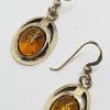 Sterling Silver Natural Baltic Amber Oval Drop Earrings