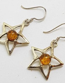 Sterling Silver Natural Baltic Amber Star Drop Earrings