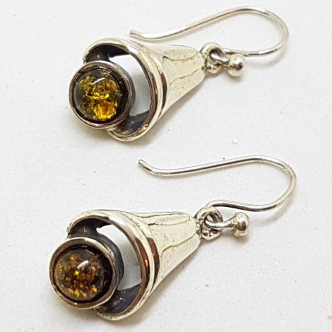 Sterling Silver Natural Baltic Amber Bell Drop Earrings