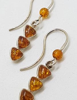 Sterling Silver Natural Baltic Amber Long Drop Earrings