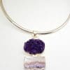 Sterling Silver Large Amethyst Crystal Slice and Cluster Pendant on Sterling Silver Choker
