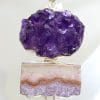 Sterling Silver Large Amethyst Crystal Slice and Cluster Pendant on Sterling Silver Choker