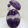 Sterling Silver Large Amethyst and Clear Crystal Quartz Pendant on Silver Rose Quartz Bead Necklace
