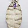 Sterling Silver Large Amethyst Leaf Pendant on Silver Chain