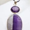 Sterling Silver Large Oval Shaped Cabochon Amethyst with Oval Faceted Amethyst Pendant on Silver Choker