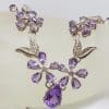 Sterling Silver Ornate Floral Amethyst Collier Necklace / Chain - Flower Motif