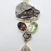 Sterling Silver Large Meteorite with Green Amethyst, Smokey Quartz and Clear Crystal Quartz Long Pendant on Sterling Silver Choker