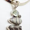 Sterling Silver Green Amethyst / Prasiolite, Fossil, Smokey Quartz and Meteorite Pendant on Silver Choker / Necklace / Chain