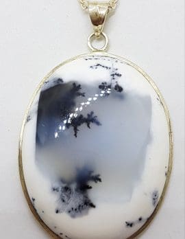 Sterling Silver Dendritic Agate Large Oval Pendant on Silver Chain
