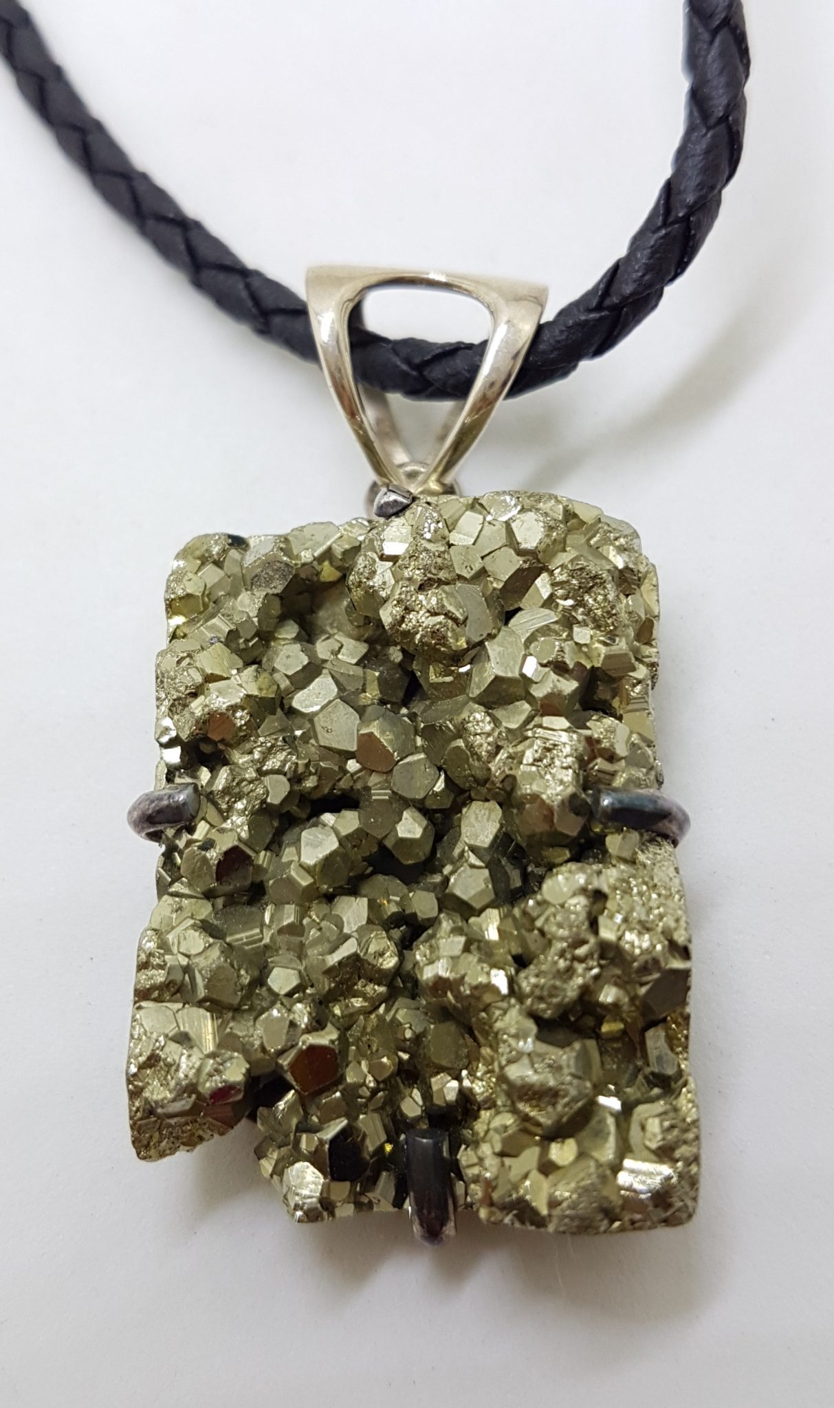 Sterling Silver Large Pyrite Pendant on Silver Black Chain