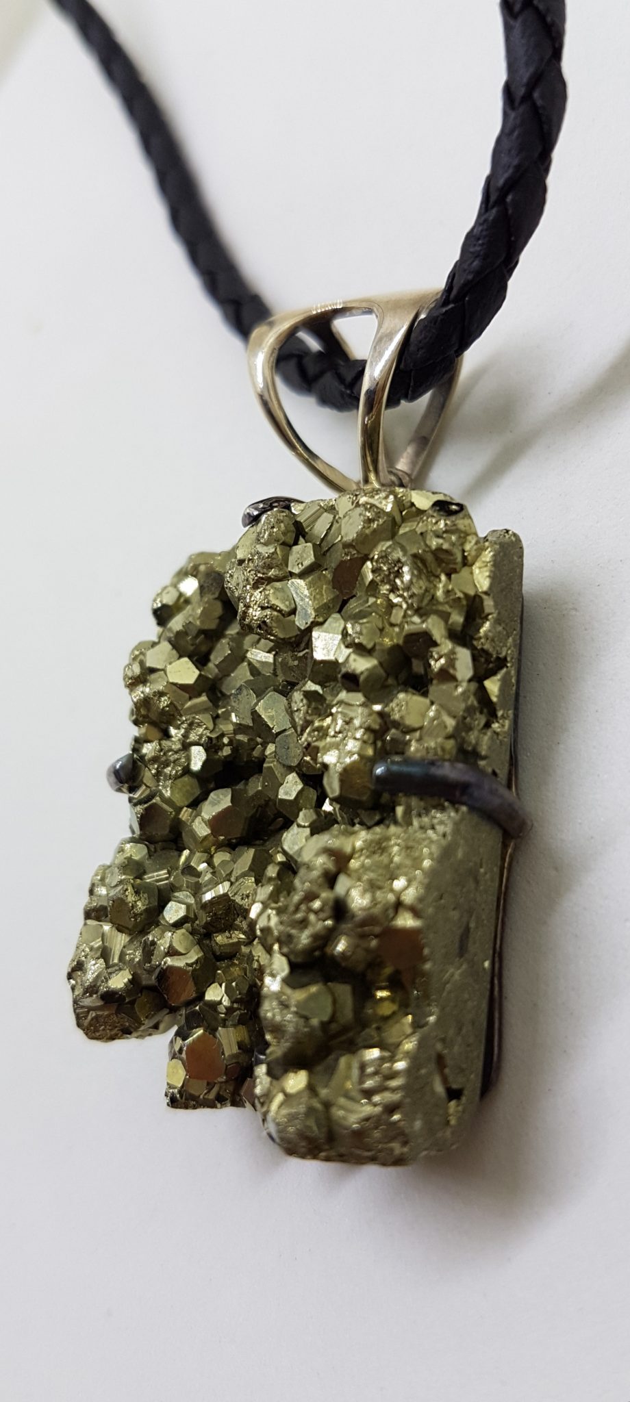 Sterling Silver Large Pyrite Pendant on Silver Black Chain