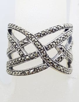 Sterling Silver Wide Marcasite Plait Design Ring