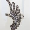 Sterling Silver Marcasite Large Curved Fan Shape Ring