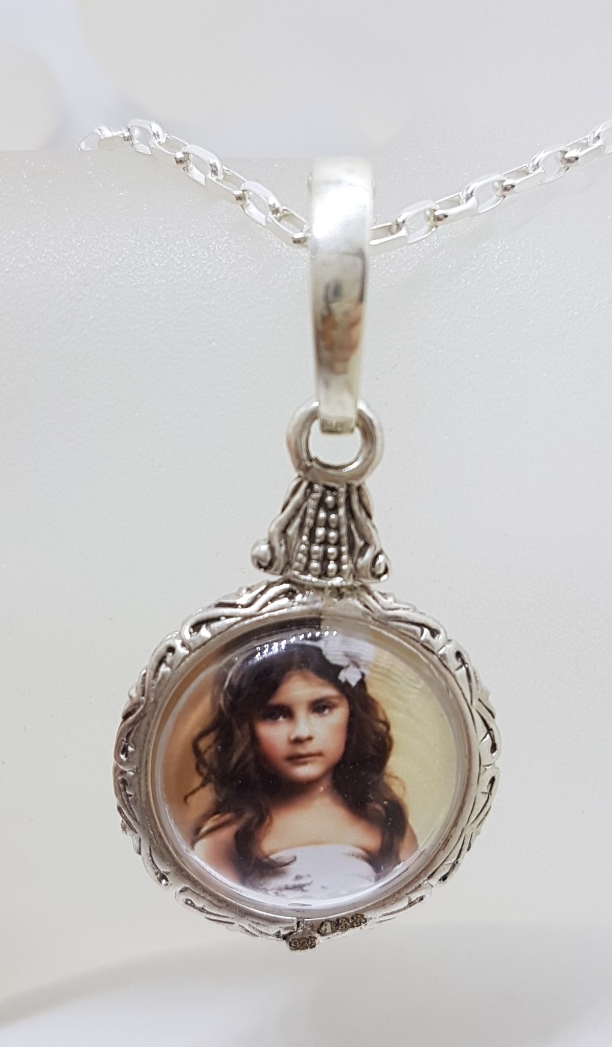 Sterling Silver Round Ornate Locket Pendant on Silver Chain