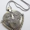 Sterling Silver Very Large and Heavy Ornate Pendant on Silver Chain