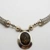 Sterling Silver Large Oval Smokey Quartz Chunky and Unusual Necklace / Chain