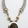 Sterling Silver Large Oval Smokey Quartz Chunky and Unusual Necklace / Chain