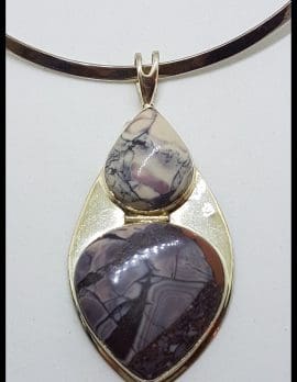 Sterling Silver Large American Jasper Pendant on Silver Choker / Chain / Necklace