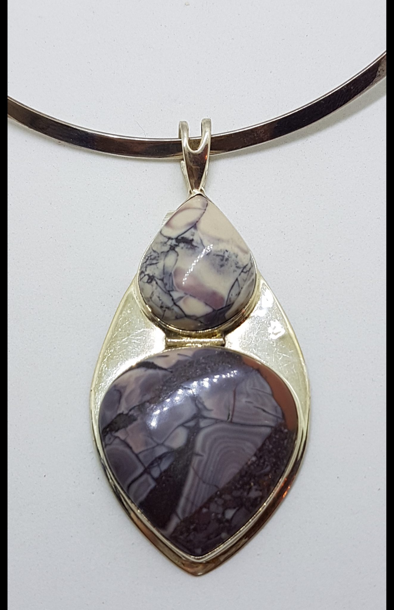 Sterling Silver Large American Jasper Pendant on Silver Choker / Chain / Necklace