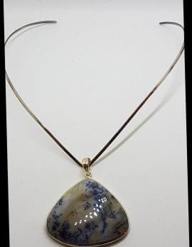 Sterling Silver Dendritic Agate Large Pear Shape / Teardrop Pendant on Silver Choker / Chain / Necklace