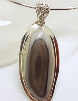 Sterling Silver Large Imperial Jasper Pendant on Silver Choker / Chain / Necklace