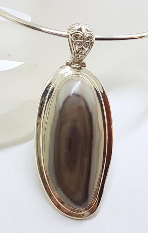 Sterling Silver Large Imperial Jasper Pendant on Silver Choker / Chain / Necklace
