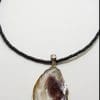 Sterling Silver Large Druzy Agate Pendant on Black Chain / Necklace