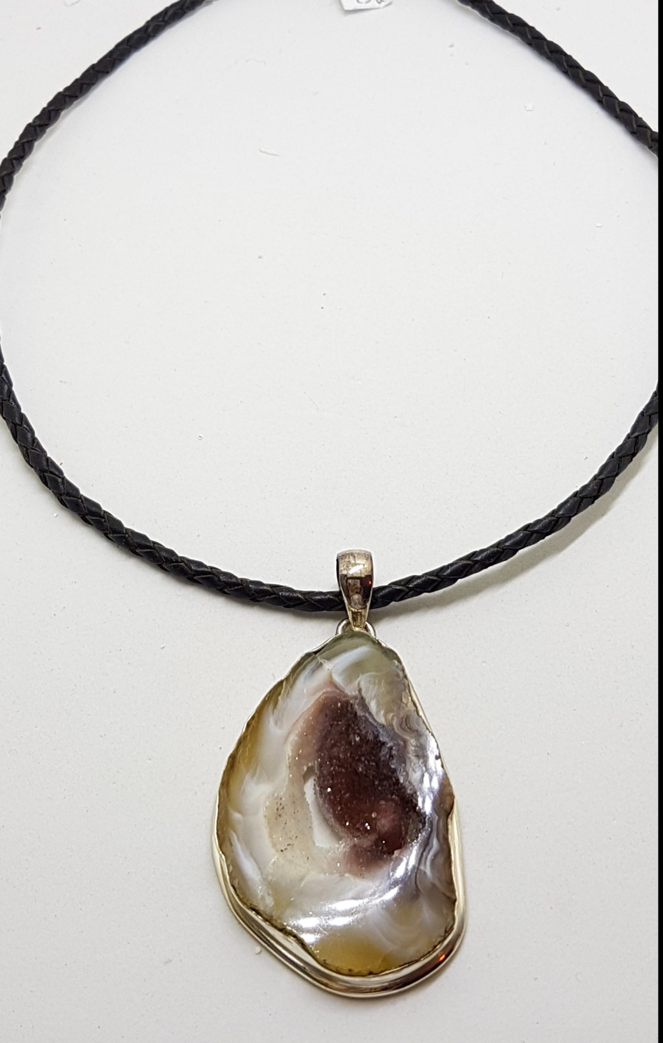 20200815_125635 Sterling Silver Large Druzy Agate Pendant on Black Chain / Necklace