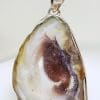 Sterling Silver Large Druzy Agate Pendant on Black Chain / Necklace