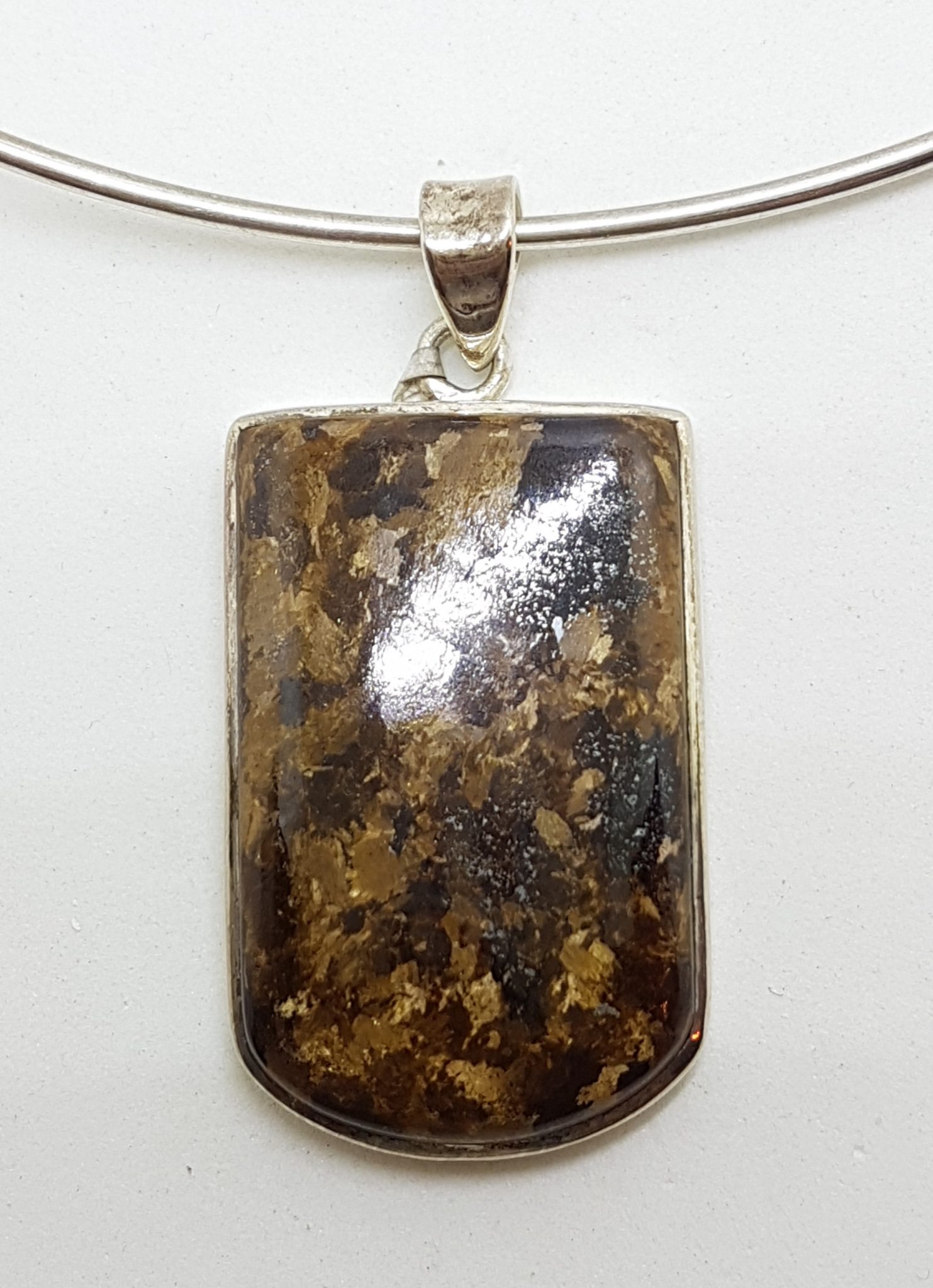 Sterling Silver Bronzite Pendant on Silver Choker / Chain / Necklace