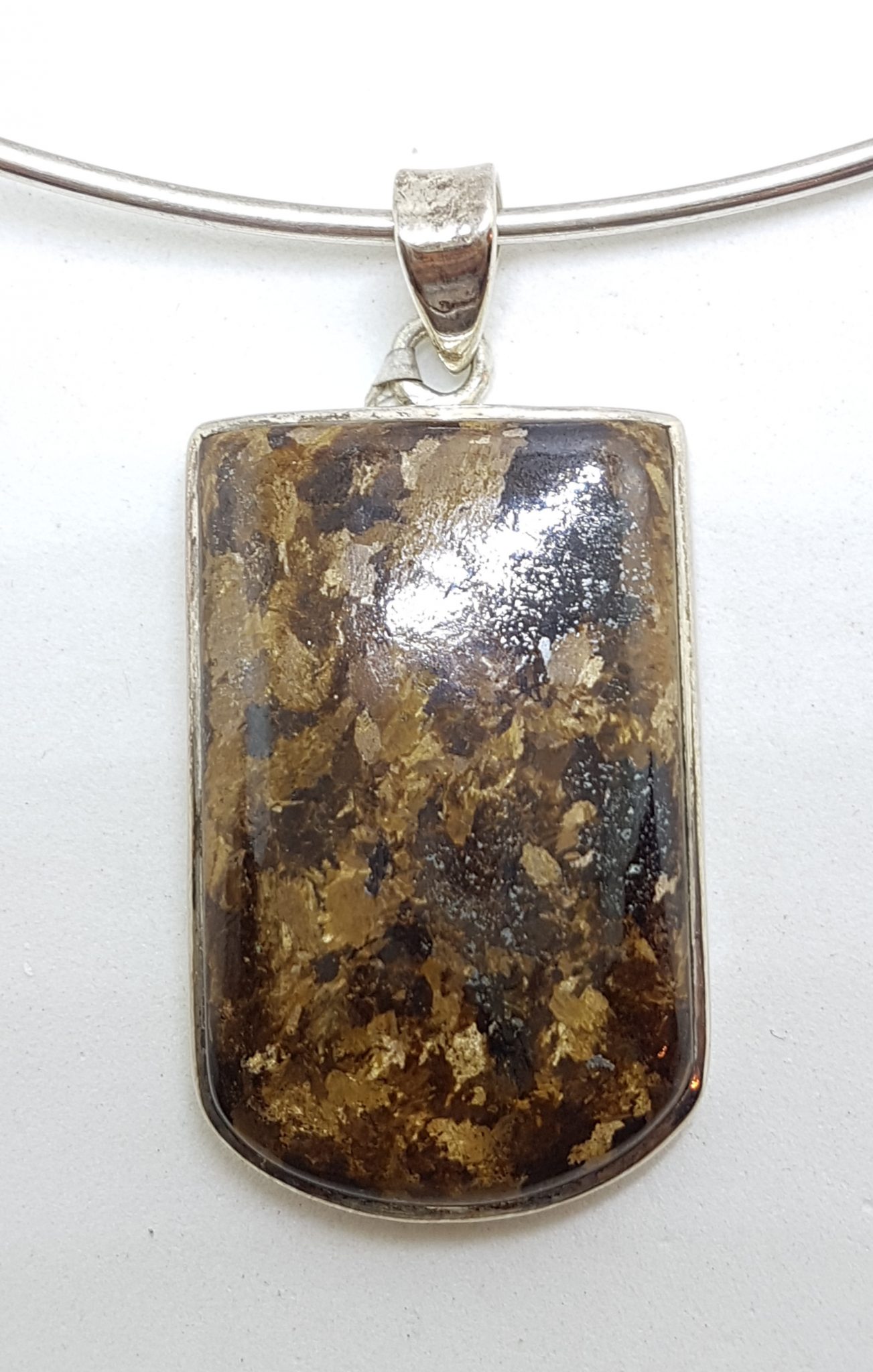 Sterling Silver Bronzite Pendant on Silver Choker / Chain / Necklace