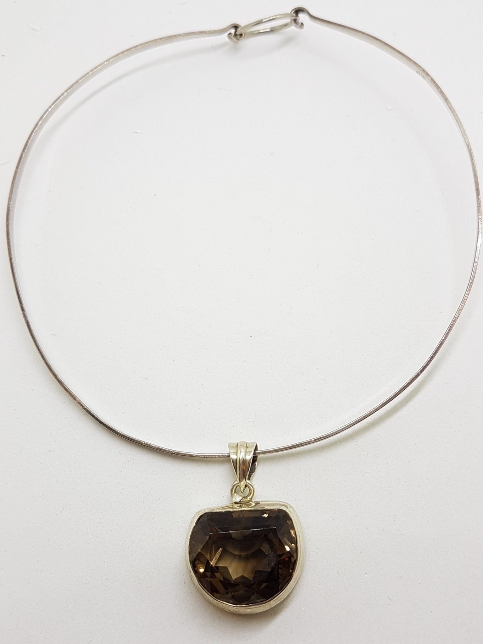 20200815_130658 Sterling Silver Smokey Quartz Pendant on Silver Choker Chain / Necklace