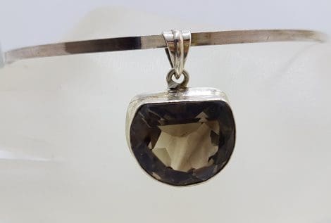 Sterling Silver Smokey Quartz Pendant on Silver Choker Chain / Necklace
