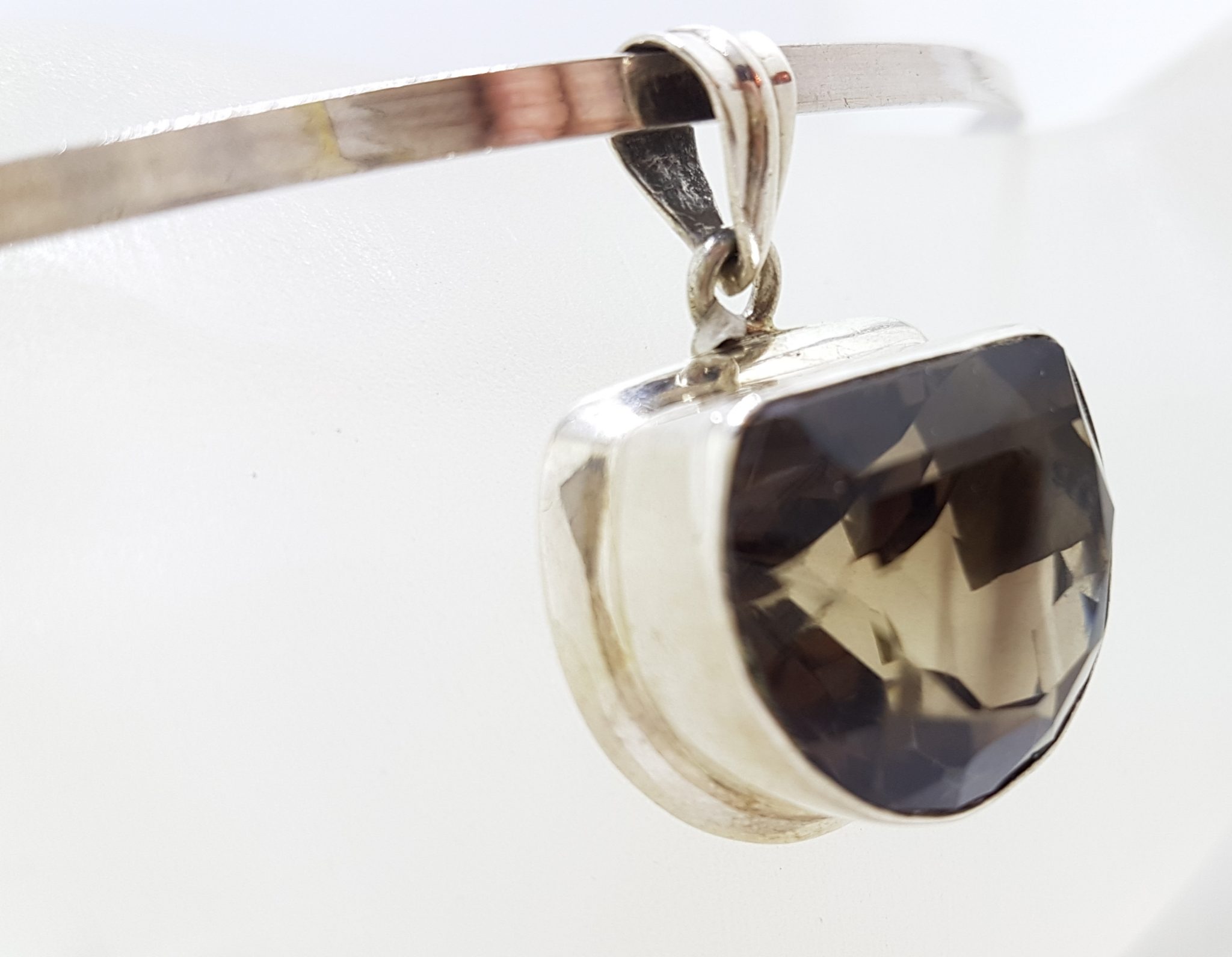 20200815_130724 Sterling Silver Smokey Quartz Pendant on Silver Choker Chain / Necklace