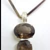 Sterling Silver Oval & Pear Shape / Teardrop Smokey Quartz Pendant on Silver Choker Chain / Necklace