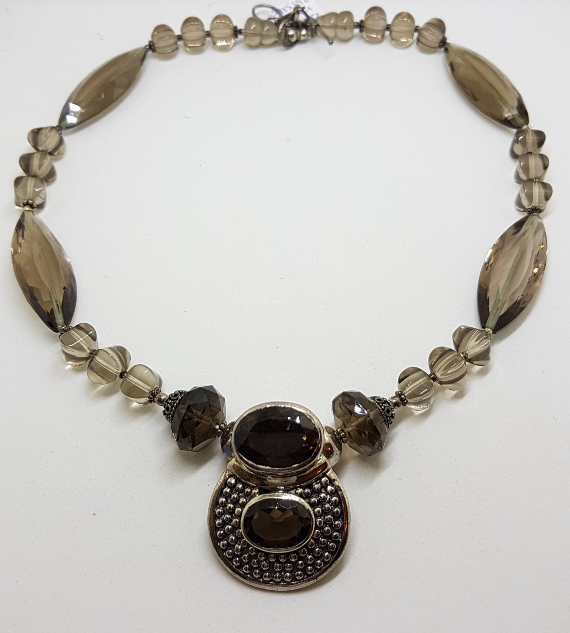 Sterling Silver Large Stunning Smokey Quartz Bead Necklace