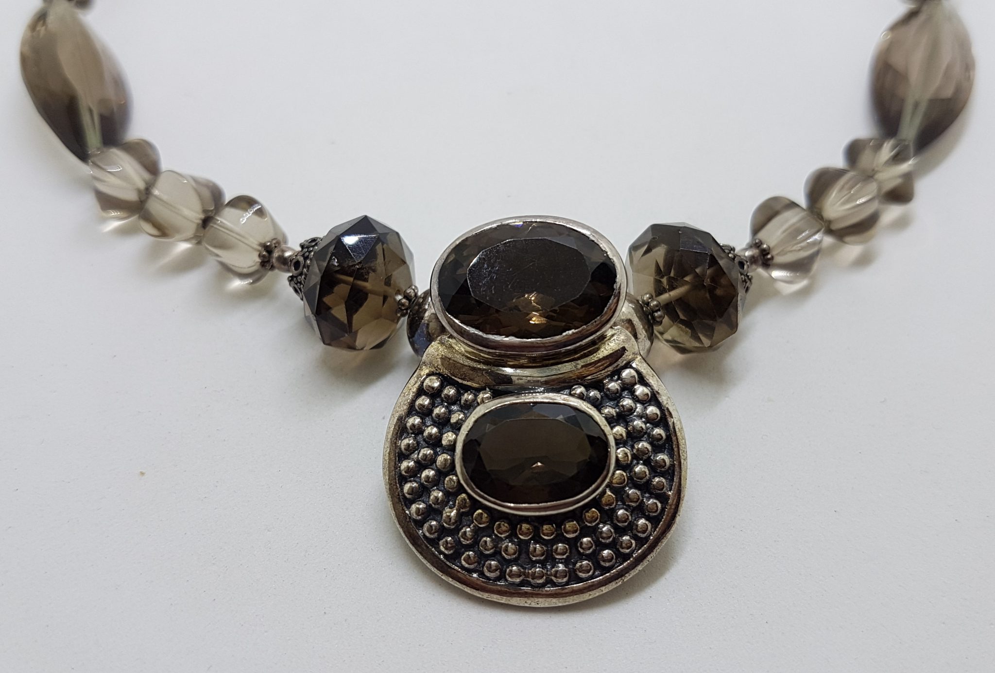 Sterling Silver Large Stunning Smokey Quartz Bead Necklace