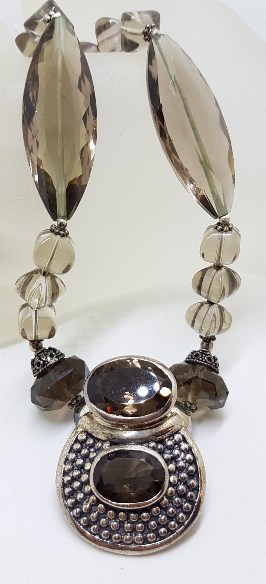 Sterling Silver Large Stunning Smokey Quartz Bead Necklace