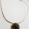 Sterling Silver Oval Smokey Quartz Cluster Pendant on Silver Choker Chain / Necklace