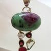 Sterling Silver Ruby Zoisite, Ruby, Pearl, Garnet and Green Amethyst / Prasiolite Cluster Pendant on Silver Choker Chain / Necklace