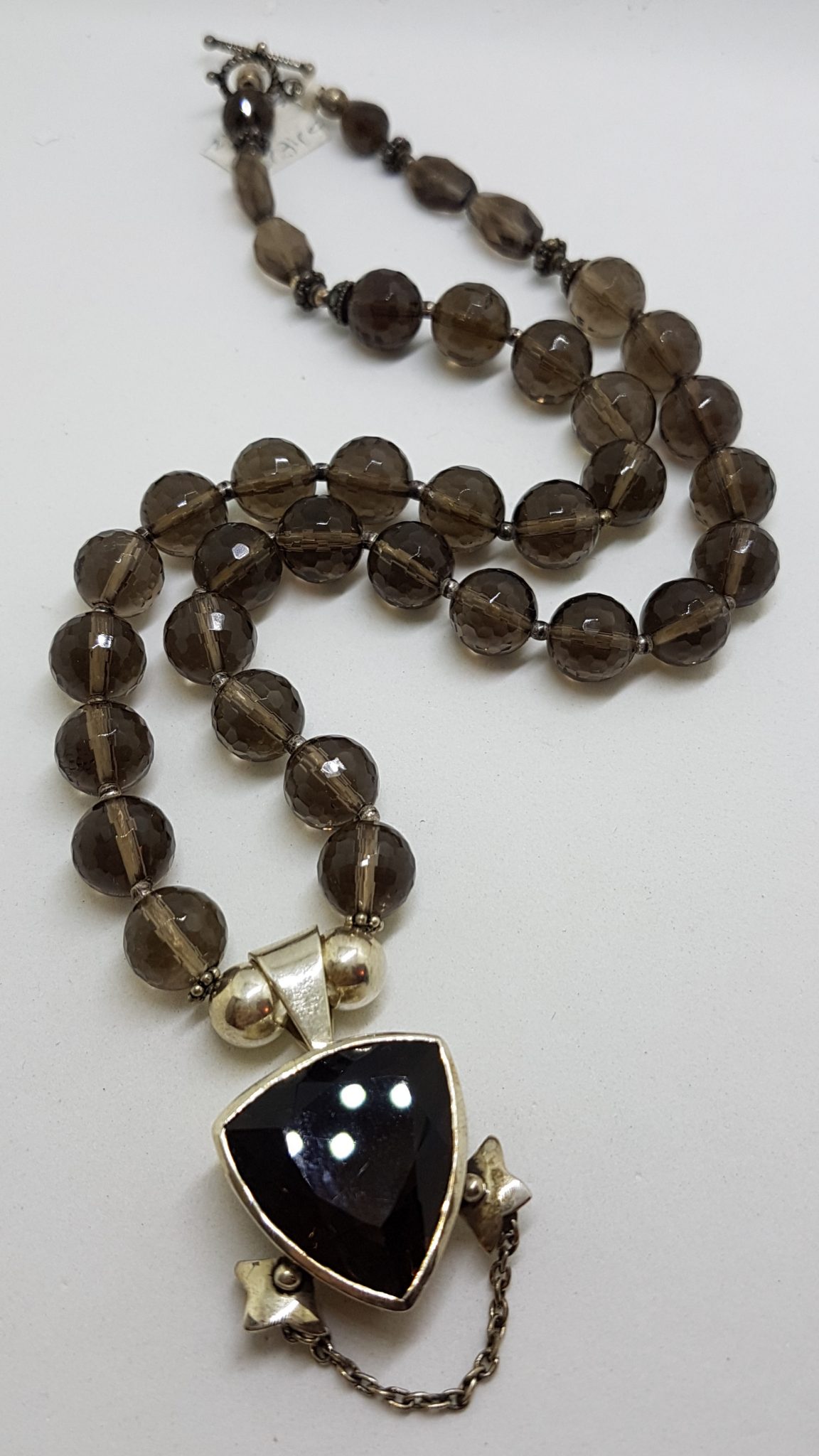 Sterling Silver Smokey Quartz Bead Necklace