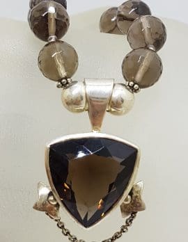 Sterling Silver Smokey Quartz Bead Necklace