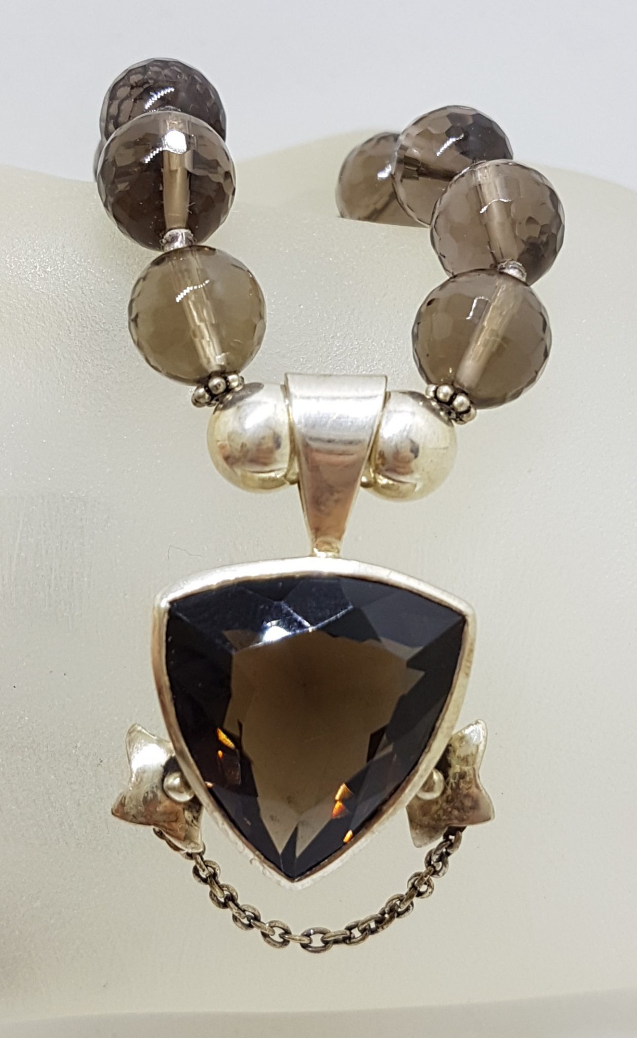 Sterling Silver Smokey Quartz Bead Necklace